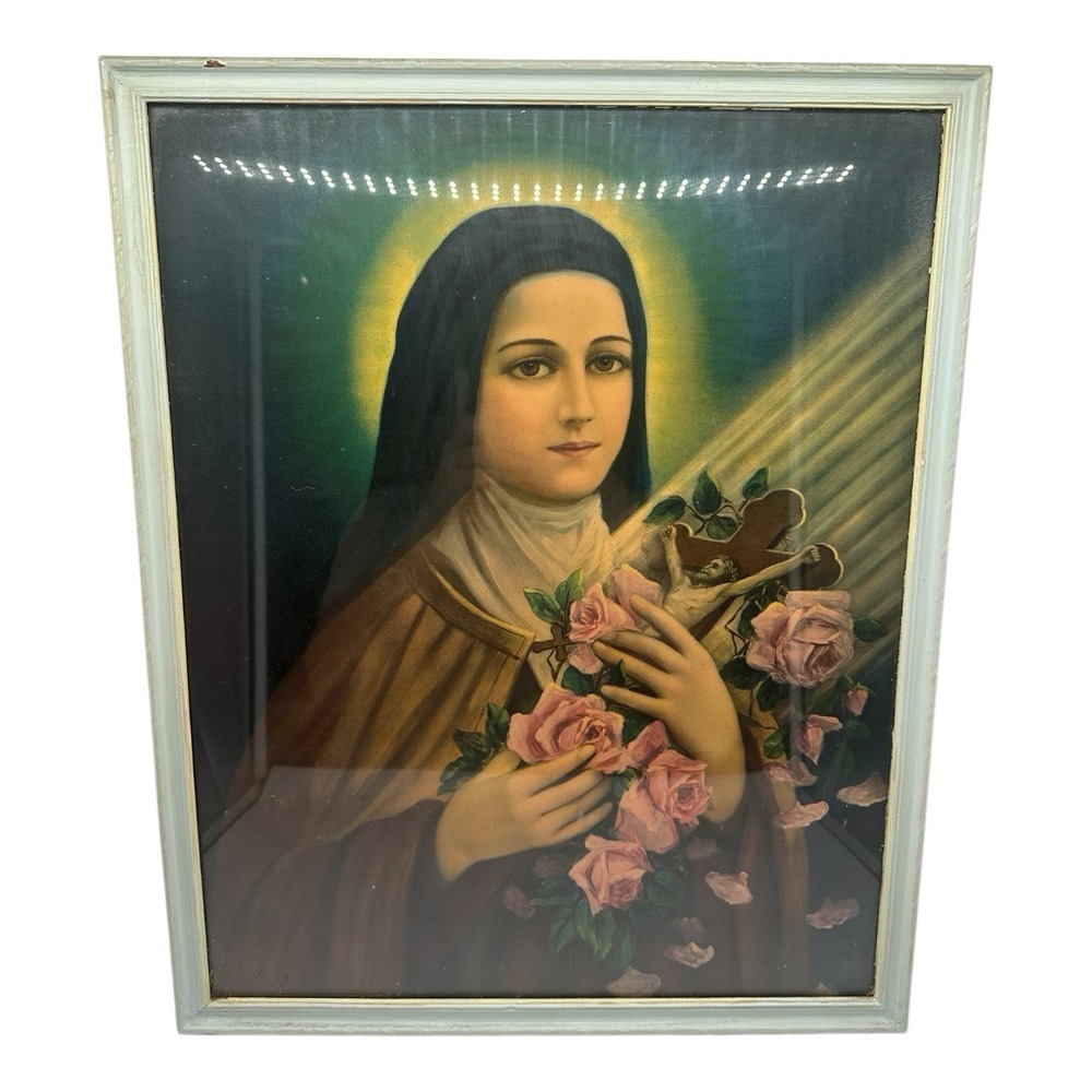 Vintage St Therese Lisieux The Little Flower Framed Print 21" x 17.25" Religious